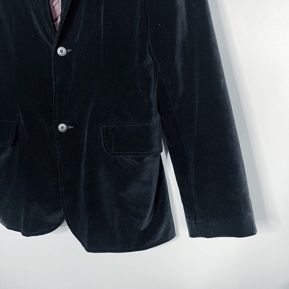 DKNY Mens Medium M Black Velvet Blazer Sport Coat Cotton Two Button Notch Collar - Picture 4 of 8